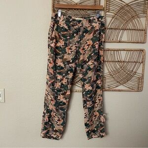 Sundance Catalog Lagoon Camo Linen Blend High Rise Cargo Ankle Pants Sz 6
